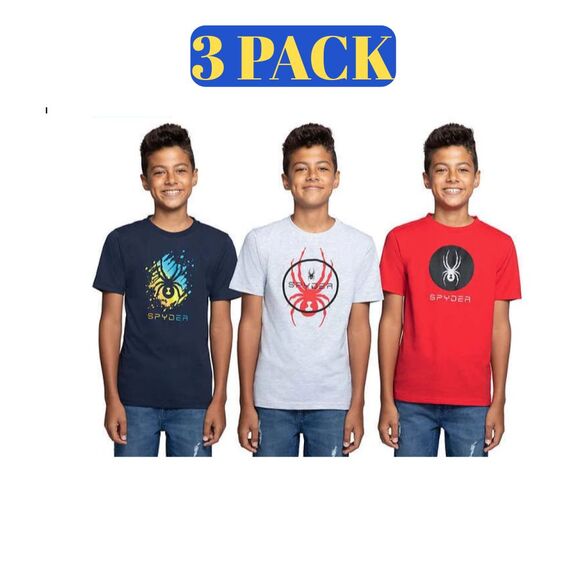 Spyder Youth 3-Pack Tee Boys Crew Neckline Spyder Brand Logo - Picture 3 of 4